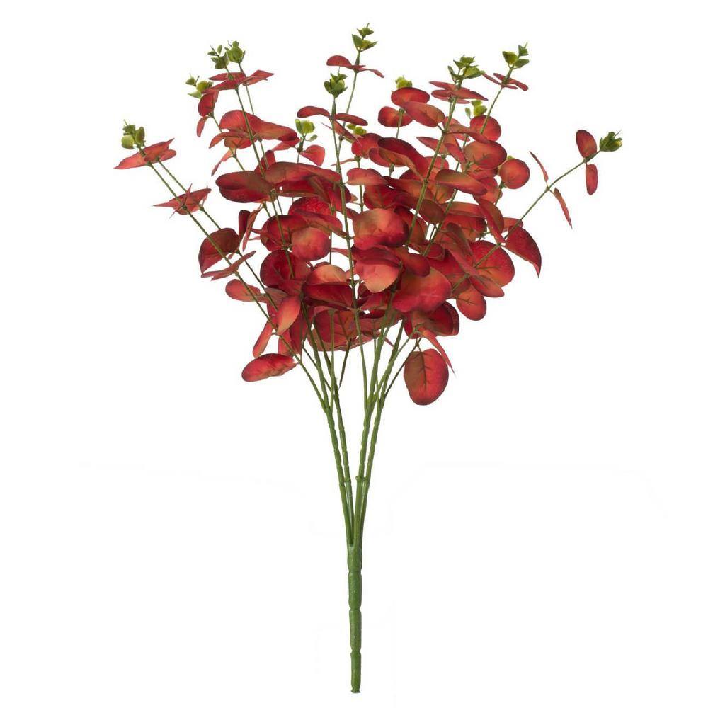 Set of 6 Red Faux Eucalyptus Greenery Stems