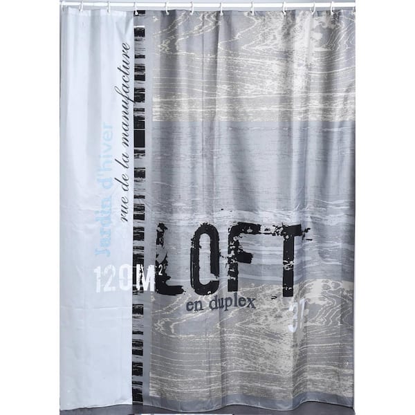 Unbranded ATELIER LOFT 71 in. W x 79 in. L Gray Polyester Printed Shower Curtain