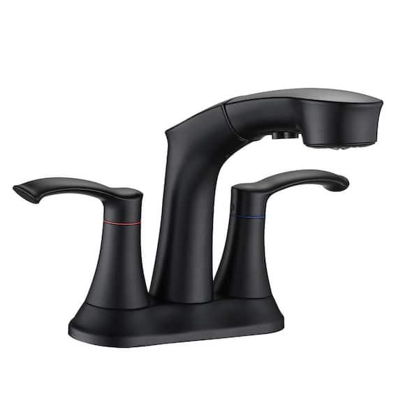 YASINU 4 in. Centerset 2-Handle Pull-Out Spout Bathroom Faucet in Matte Black