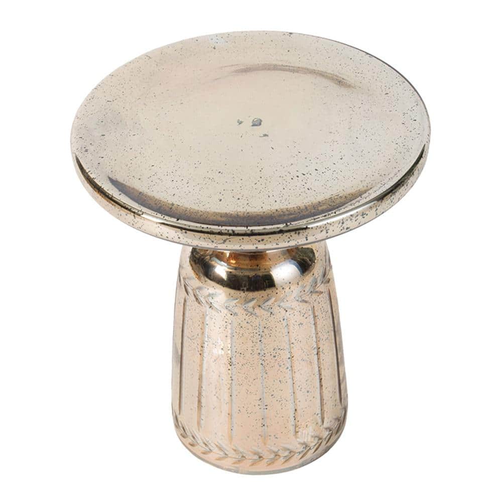 Laurel Edge Antique Gold Round Glass Side Table