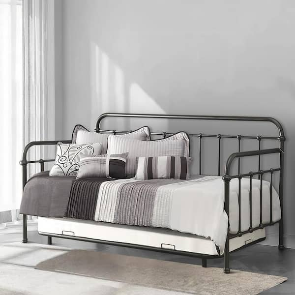 Benjara Bronze Metal Frame Twin Platform Bed With Metal Daybed BM158166 ...