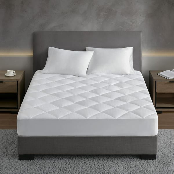 CROSCILL Signature 15 in. White King Dobby Cotton Waterproof Mattress Pad