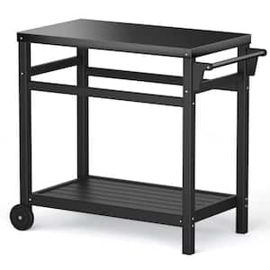 38.98 in. W Black Outdoor Prep Dining Table Stainless Steel Patio Bar Cart, Patio Grilling Backyard BBQ Grill Cart