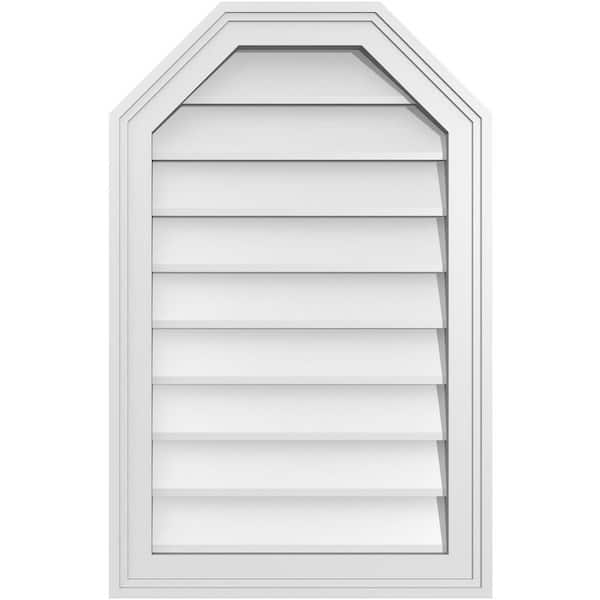 Ekena Millwork 18 in. x 28 in. Octagonal Top Surface Mount PVC Gable Vent: Decorative with Brickmould Frame