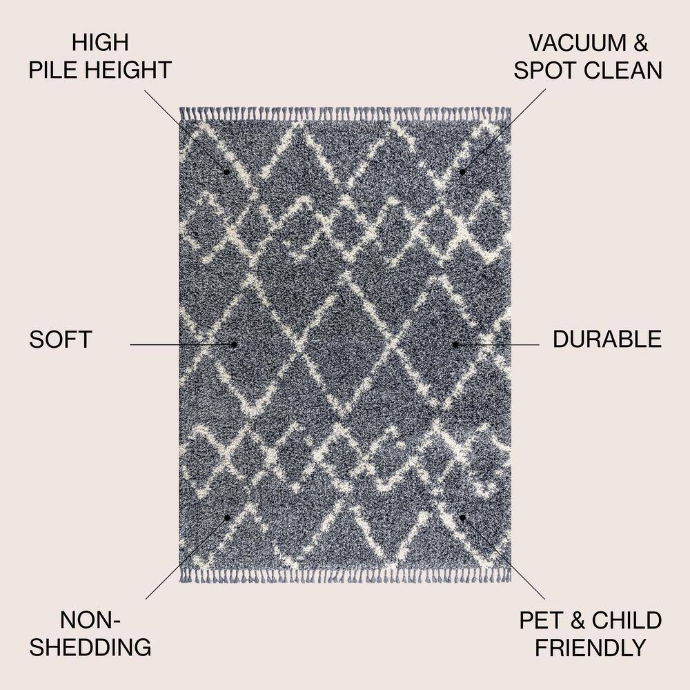 Reversible Blue/Cream Diamond Shag Area Rug 3'x5'