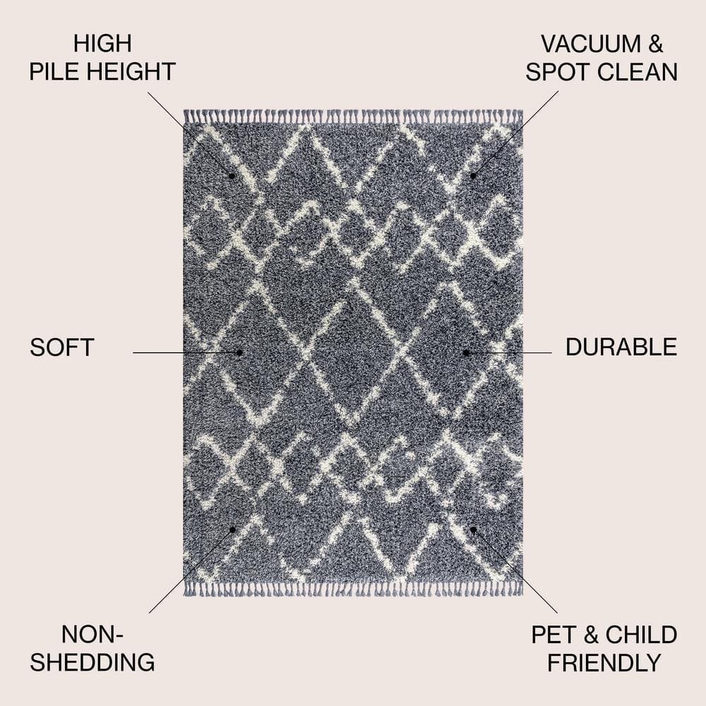 Denim Blue/Cream Diamond Shag Synthetic 4' x 6' Area Rug