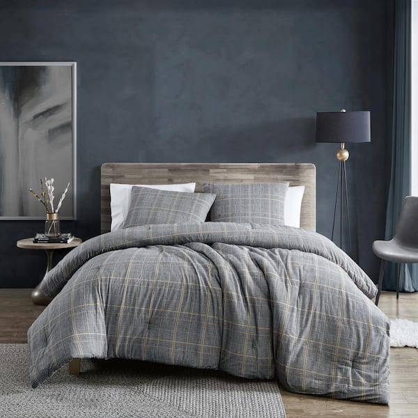 Kenneth Cole New York Sus Flannel 3 Piece Beige Plaid Cotton King Comforter Set Ushsa51161756 The Home Depot Beige Plaid Cotton King Comforter Set, Plaid King Size Bedding