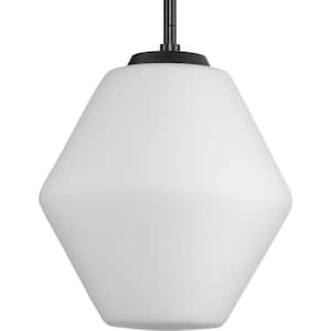 Copeland Collection 10 in. 1-Light Matte Black Pendant with Etched Opal Glass Shade