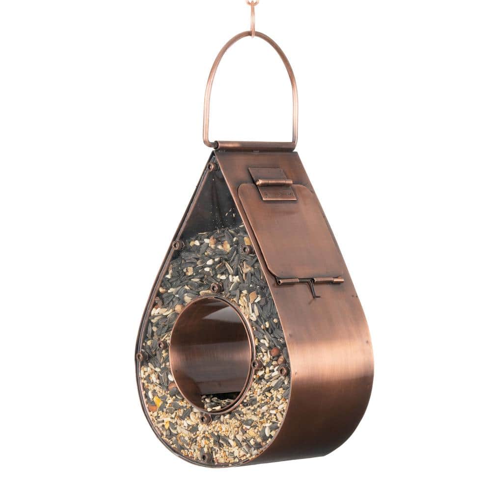 Copper and Plexiglass Hanging Teardrop Bird Feeder