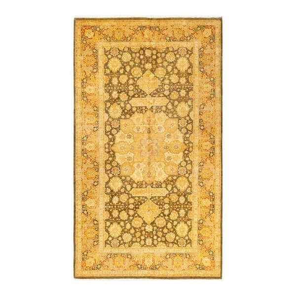 Mogul Green 6 x 11 Oriental Wool Indoor Runner Rug