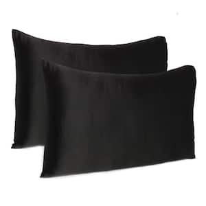 Amelia Black Solid Color Satin Standard Pillowcases (Set of 2)