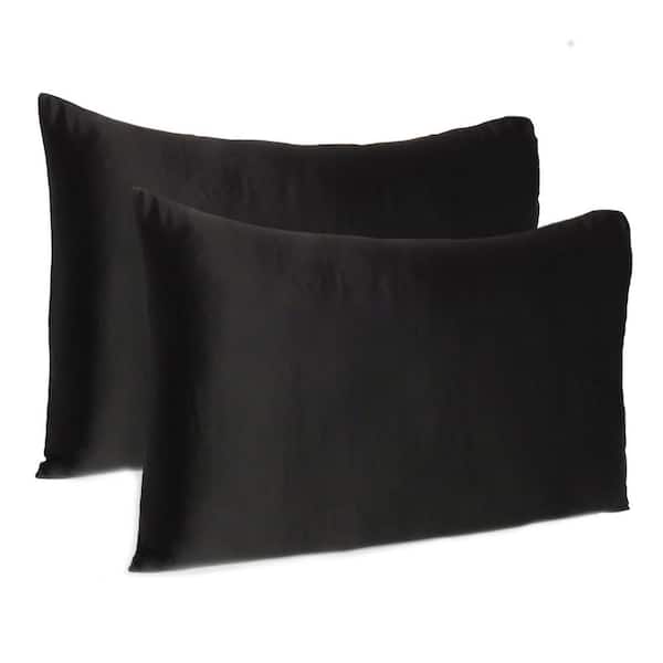 HomeRoots Amelia Black Solid Color Satin Standard Pillowcases (Set of 2)