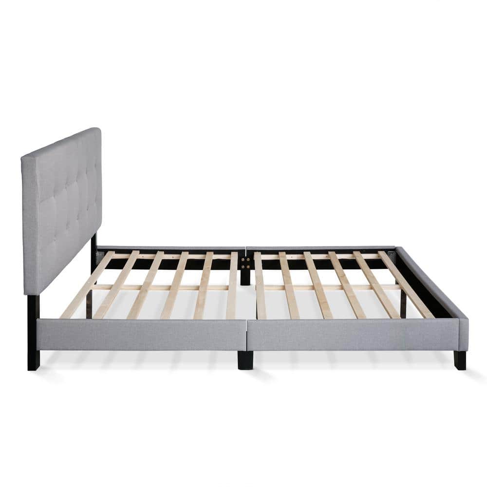 Queen Glacier Linen Upholstered Tufted Platform Bed Frame