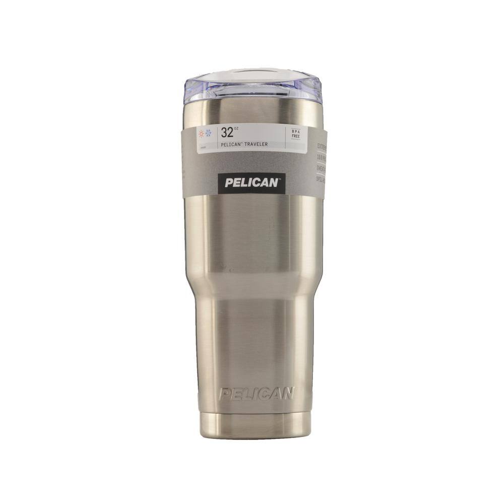 Pelican Stainless Steel Insulated Travel Mug Tumpler w/ Side Closure 32 OZ  Silver 