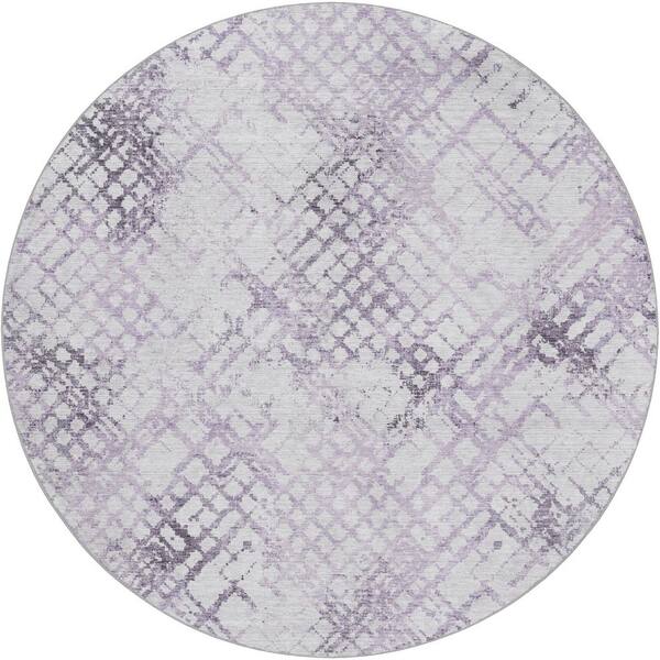 Dream Shag Premium Machine Washable Abstract ADS824 Purple 8 ft. x 8 ft. Round Rug