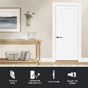 28 in. x 80 in. 1-Panel White Primed Shaker Solid Core Wood Single Prehung Interior Door Right Hand with Nickel Hinges