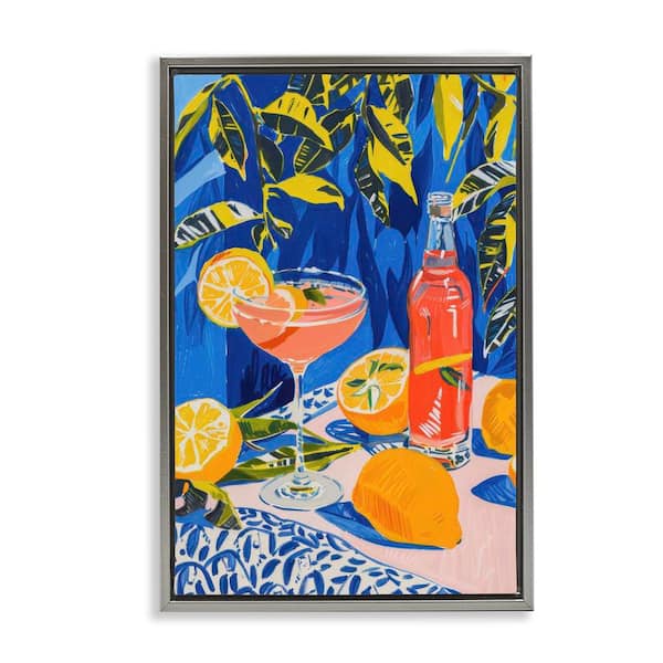 Stupell Industries Citrus Cocktail Still Life by LSR Design Studio Gray Floater Frame Food Graphic Art Print 25 in. x 17 in.
