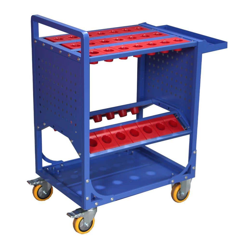 19.2 in. W Blue Corrugate 40 Taper Tool Holder CNC Tool Service Cart CAT40 Tool Trolley BT40 Service Carts