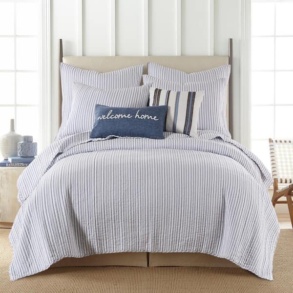 LEVTEX HOME Tobago Stripe 3-Piece Blue Cotton King/Cal King Quilt