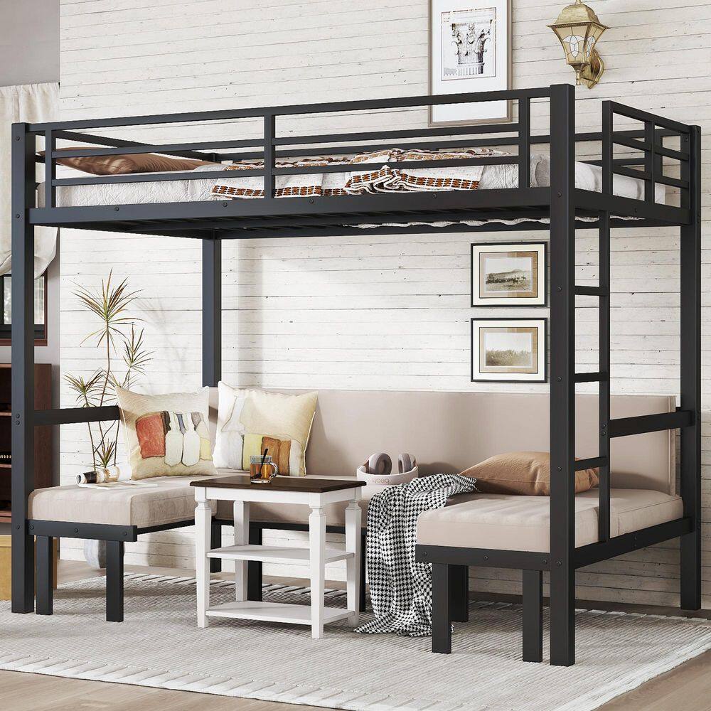 Black Metal Full over Full Bunk Bed with Safety Rails