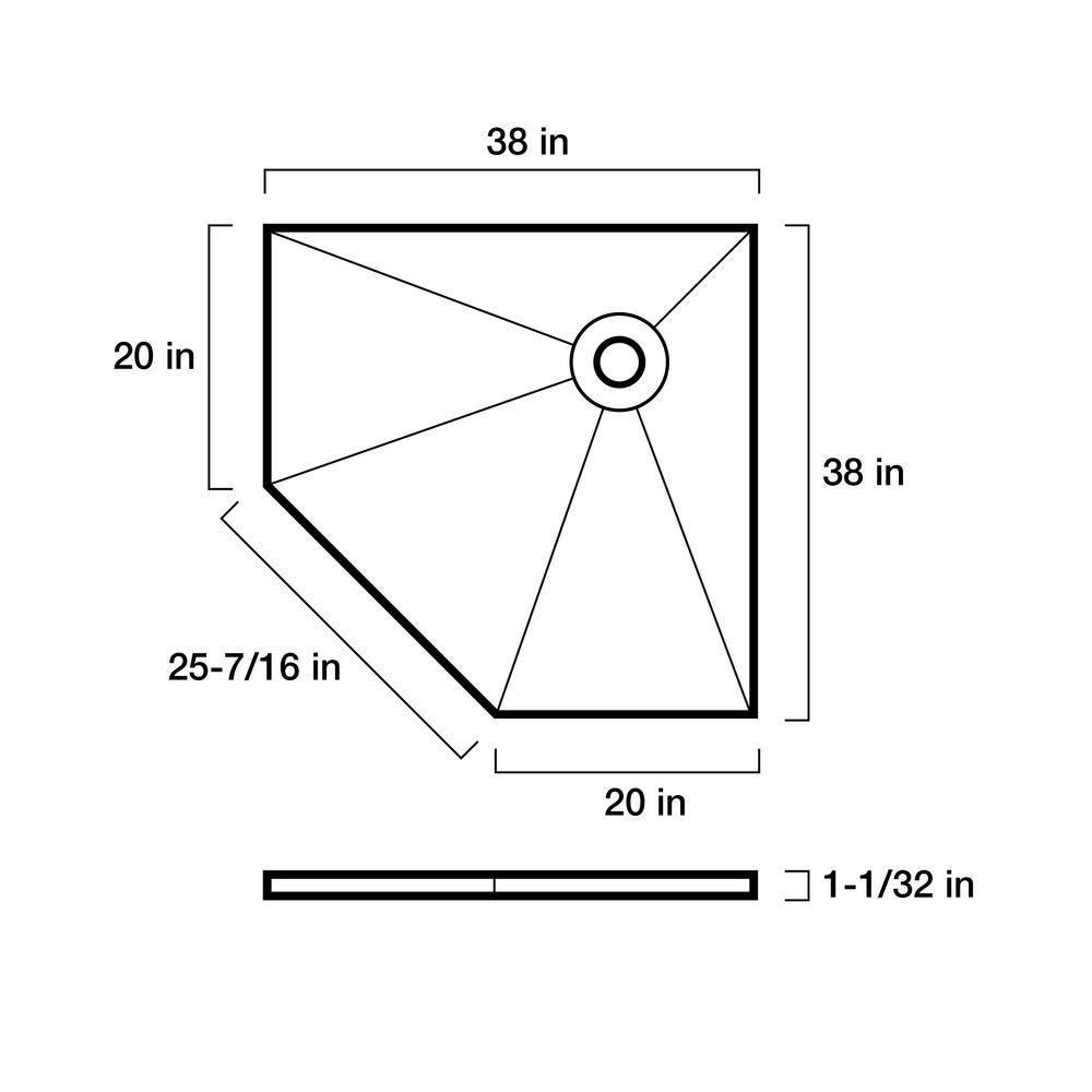 38" x 38" Neo-Angle Polystyrene Shower Pan with Off-Center Drain