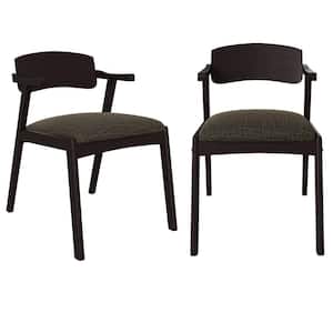 Richman Mid Century Modern Dining Arm Chairs w/Brown Finished Back & Upholstered Seat Cushion in Brown Fabric, Set of 2