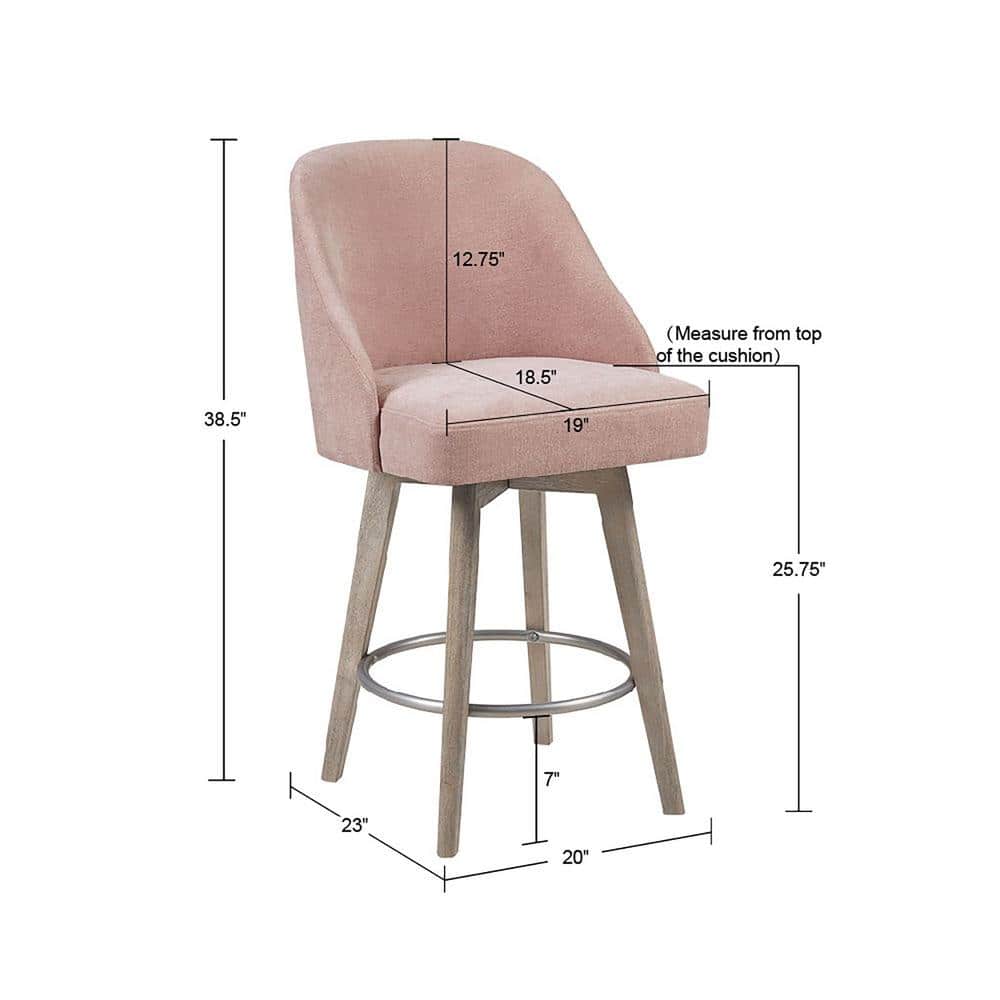 Pearce Elegant Pink Swivel Counter Stool with Reclaimed Grey Wood Legs