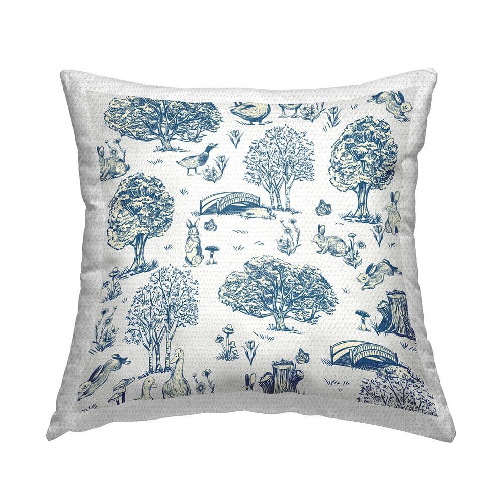 Stupell Classic Blue Toile Pattern Wildlife Scene Printed Outdoor Throw Pillow Design by Arrolynn Weiderhold - Polyester - Single, image size:1000x1000