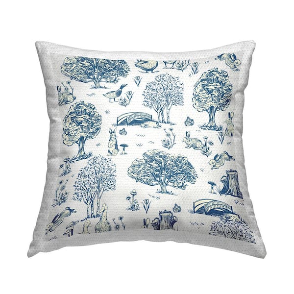 Stupell Industries Classic Blue Toile Pattern Wildlife Scene Blue Square Outdoor Throw Pillow