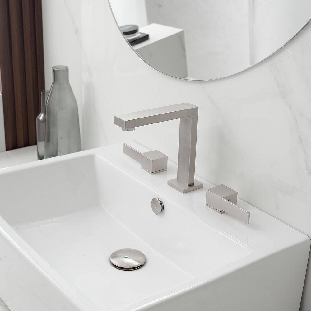Brushed Nickel Widespread Double Handle Low-Arc Bathroom Faucet