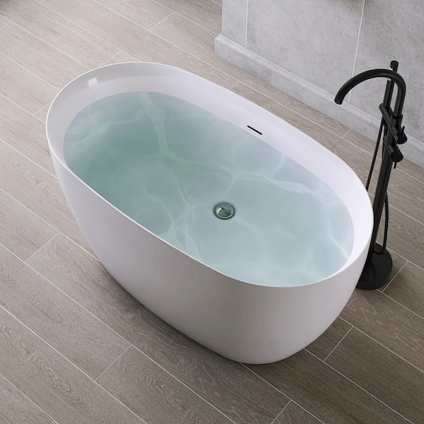 I-KOI 51 in. x 28 in. Acrylic Flatbottom Freestanding Soaking Bathtub in White