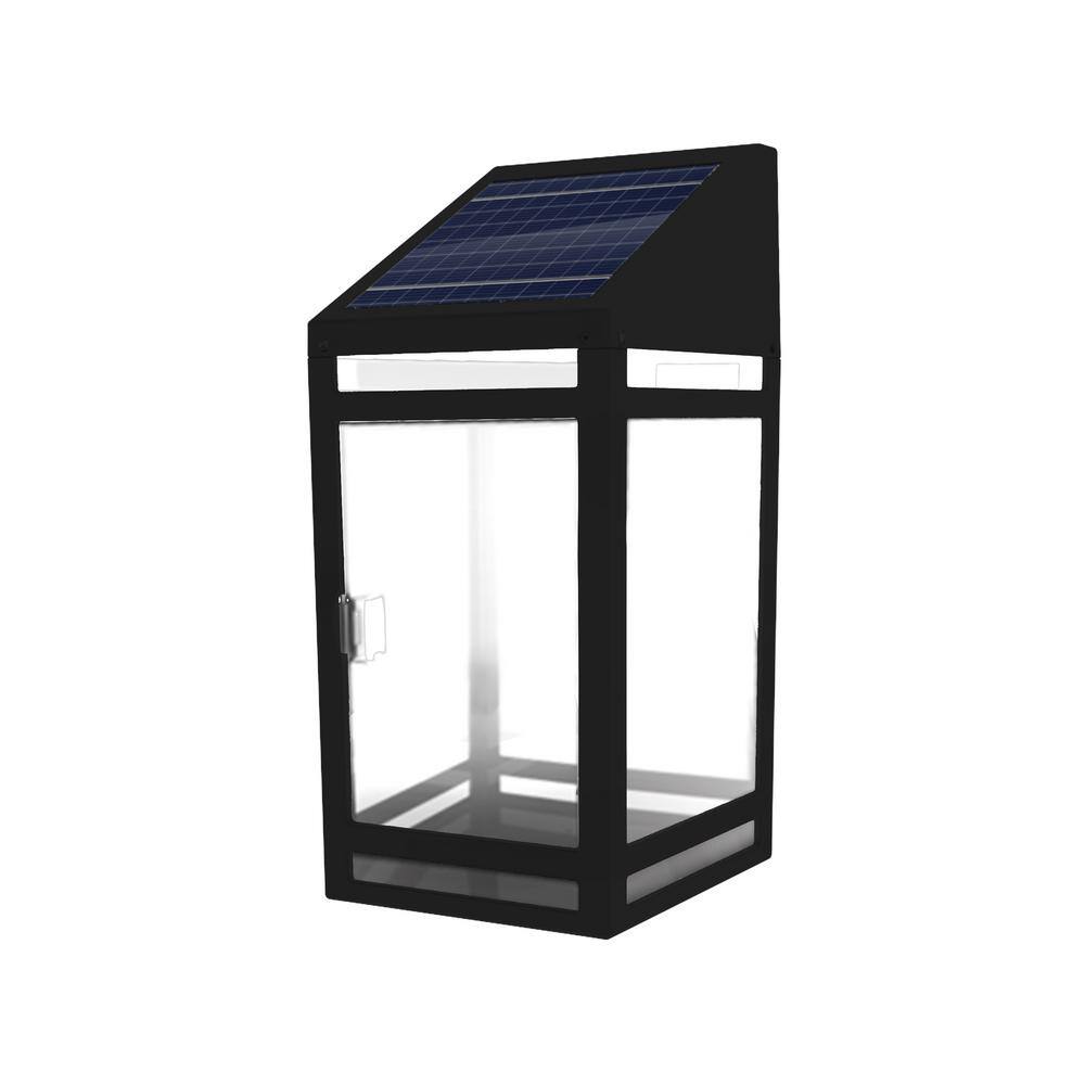 Black Solar Powered Wall Lantern with Clear and Amber Panels