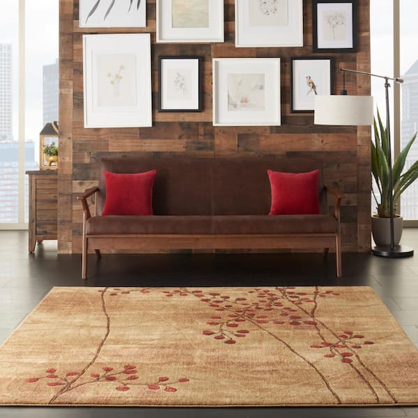 Somerset Latte 7 ft. x 7 ft. Botanical Contemporary Square Area Rug