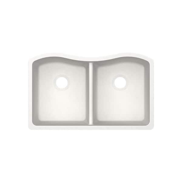 33 in. Undermount Double Bowl 50/50 Quartz Kitchen Sink in White