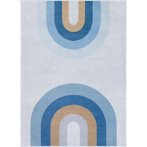 Twilight Rainbow Modern Kids Blue 5 ft. x 7 ft. Machine Washable Flat-Weave Area Rug