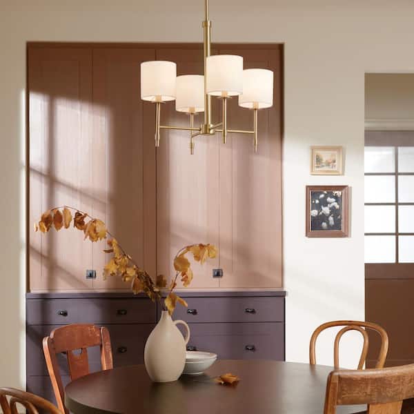 Ali 20 in. 4-Light Brushed Natural Brass Traditional Shaded Circle Mini Chandelier for Dining Room