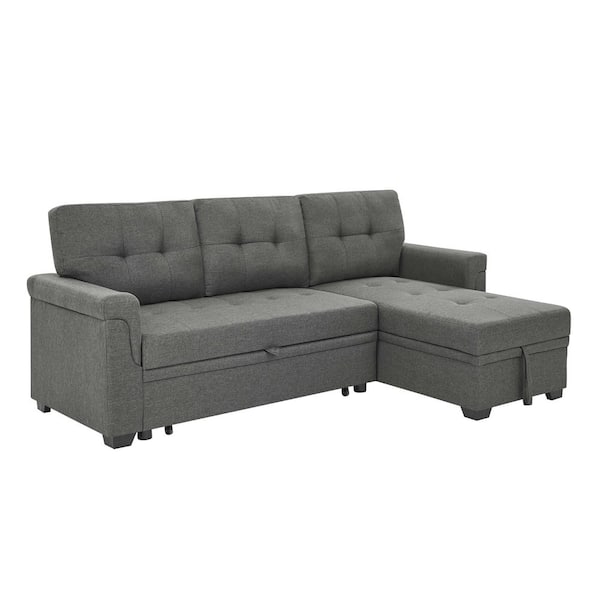 85 in. Modular Gray Polyester L-shaped 3 Seat Sofa Bed with Storage