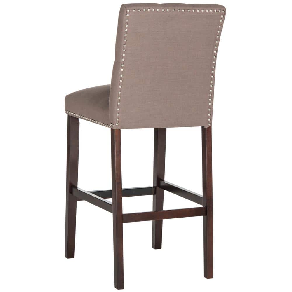 Transitional Espresso and Dark Taupe Bar Stools with Silver Nailheads (Set of 2)