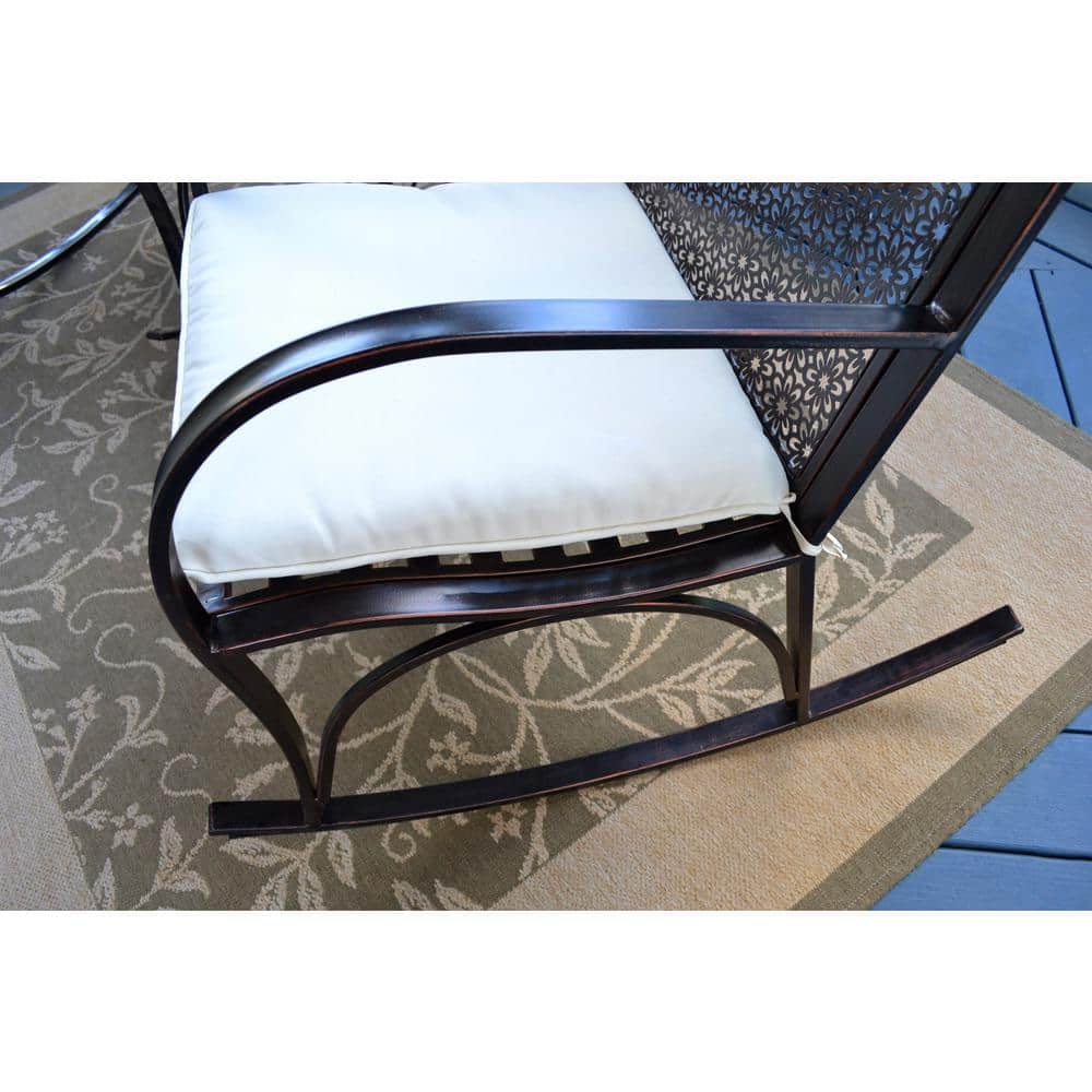 Garden Rocker Oiled Copper Metal Chair with Off-White Cushion