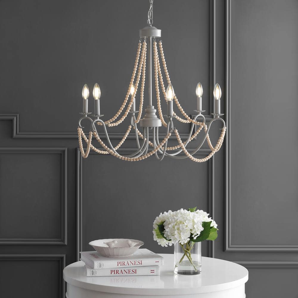 Rustica 27" Gray Metal and Wood Bead Chandelier