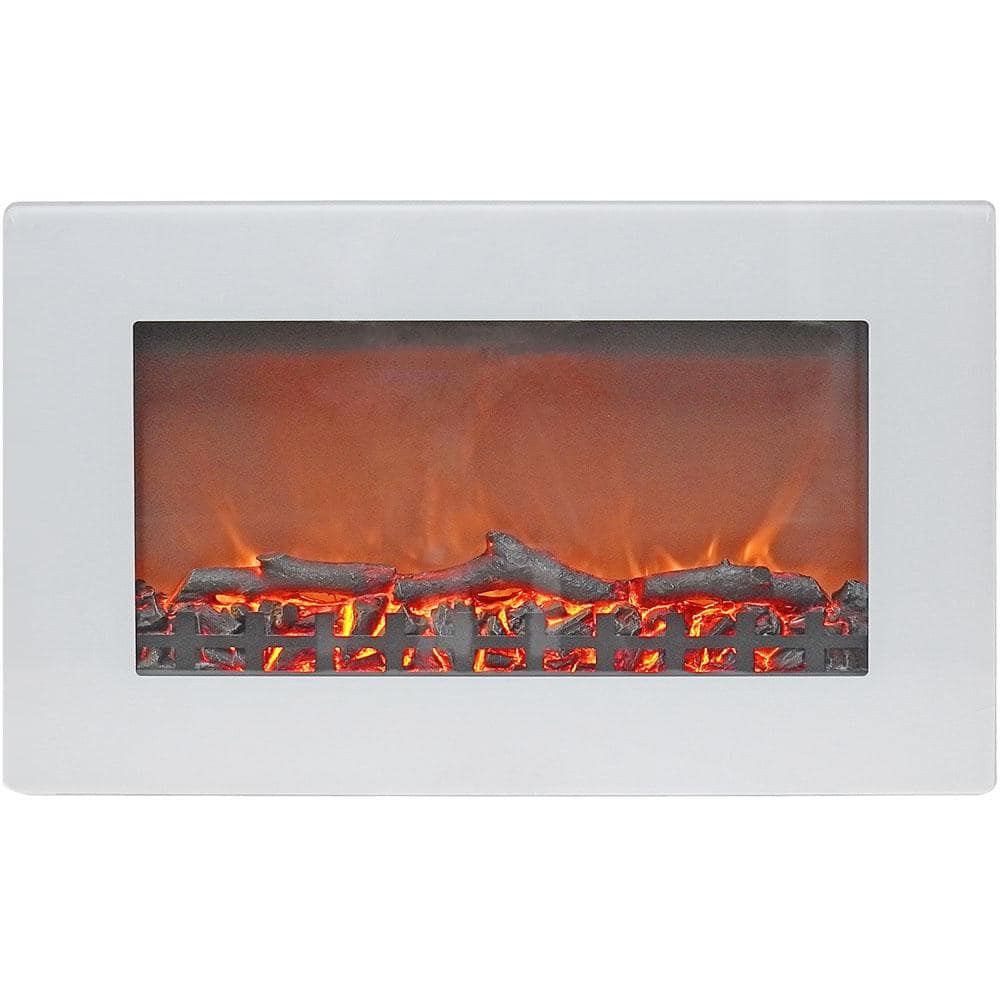 Cambridge Callisto 30 in. Wall-Mount Electric Fireplace in White with Realistic Log Display