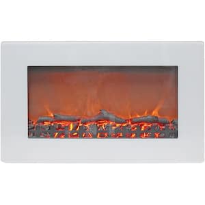 Callisto 30 in. Wall-Mount Electric Fireplace in White with Realistic Log Display