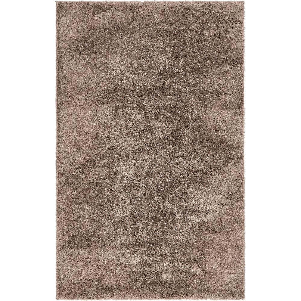 Luxurious Solid Brown Shag Rug 5' x 8' Rectangular Synthetic Easy Care
