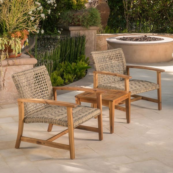 YOSIMFUR Outdoor Acacia Wood Wicker Club Chairs (2-Pack) DJYC