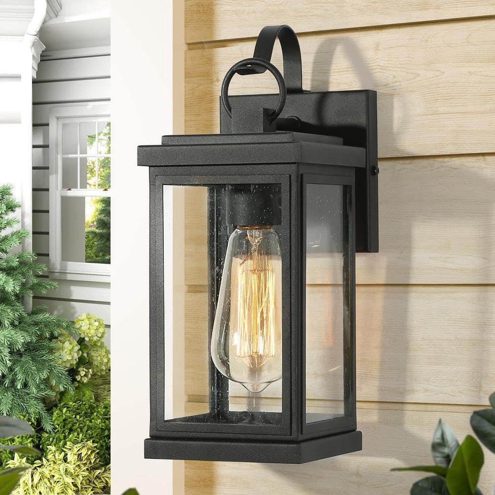 LNC EANEEJHD1109BQ7 Modern Brushed Gray Outdoor Wall Lantern Sconce with Bell Clear Glass Shade, Industrial 1-Light Exterior Patio Lighting