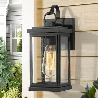 Nathan James Sedona Black Outdoor Wall Sconce Lantern Light Fixture with Iron Frame and Cylinder Clear Shade