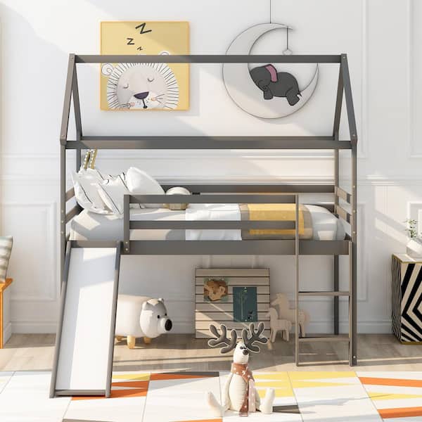 Anbazar Gray Twin Size Wood Loft Bed, Do Loft Beds Need Box Springs