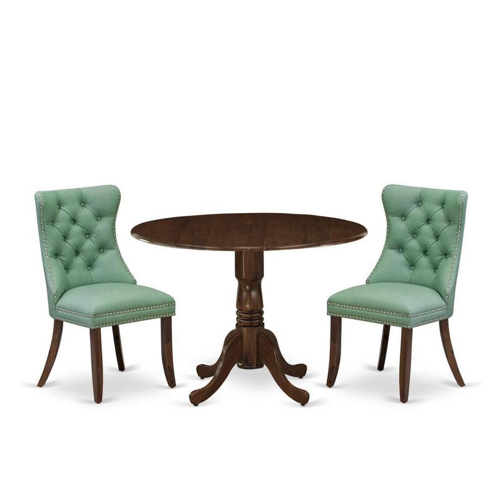 3-Piece Antique Walnut Finish Solid Wood Top-Round Upholstered Dining Room Set with Dropleaf-Seats 4 price history on PriceWatchPro