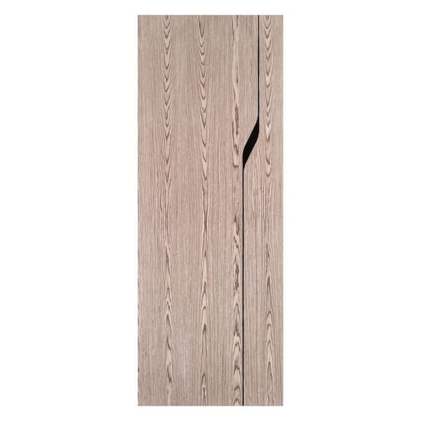 28 in. x 96 in. Solid Core Dark Oak Natural Wood Veneer Prefinished With Glossy Black Insert Blossom Interior Door Slab