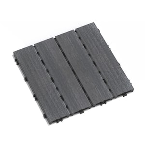 11.8 in. W x 11.8 in. L Outdoor Striped Pattern WPC Composite Interlocking Flooring Deck Tiles (Set of 11) in Dark Gray